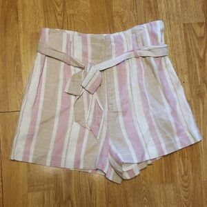 NWT Le Lis linen blend high waist stripe shorts S